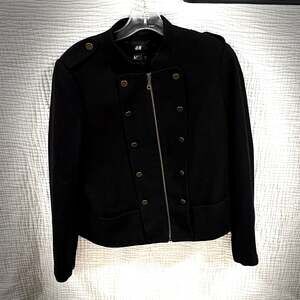 H&M Black Military Band Jacket Wool Blend Zip Up Blazer